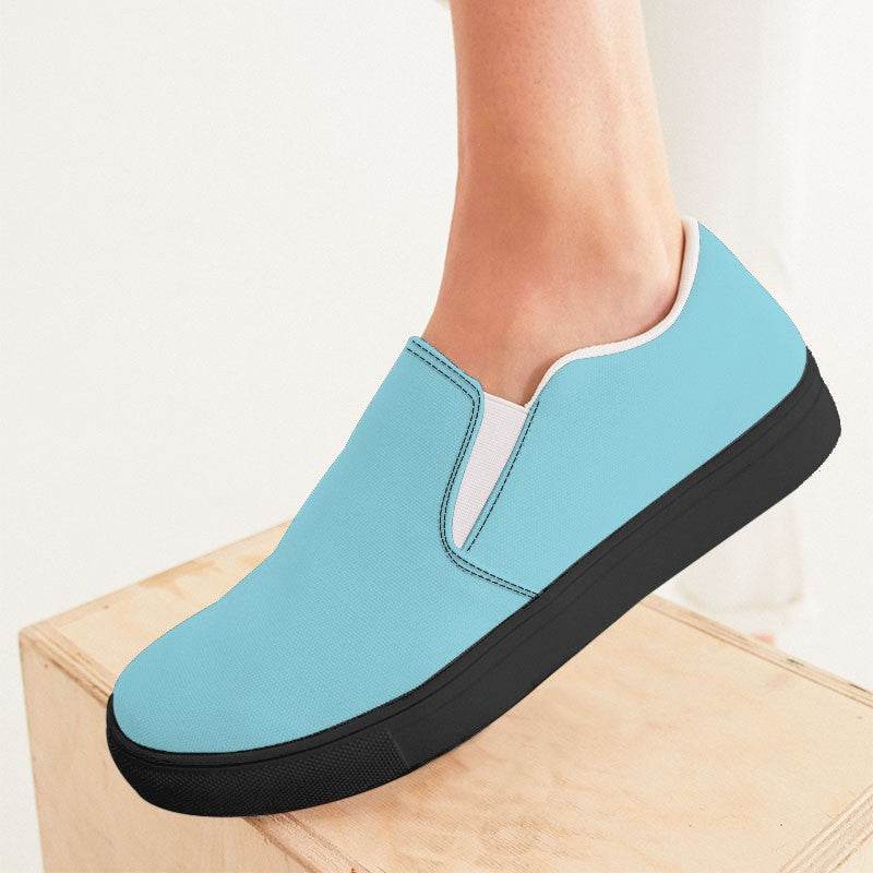 Light Medium Cyan Women's Slip-On Canvas Sneakers (C-ME-LI) - Woman CloseUp