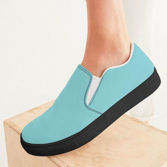 Light Medium Cyan Women's Slip-On Canvas Sneakers (CBG1-ME-LI) - Woman CloseUp