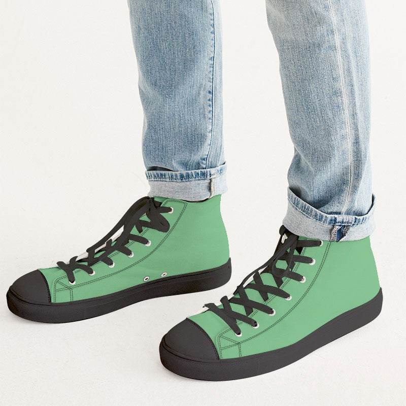 Light Medium Green Men's High-Top Canvas Sneakers (G-ME-LI) - Man CloseUp