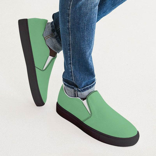 Light Medium Green Men's Slip-On Canvas Sneakers (G-ME-LI) - Man CloseUp