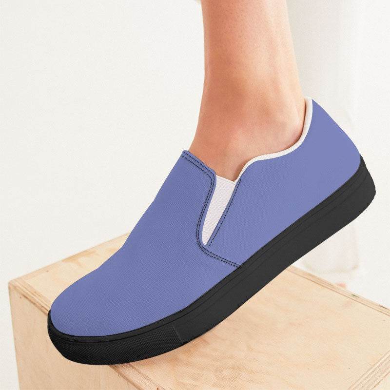 Light Medium Indigo Women's Slip-On Canvas Sneakers (PUI3-ME-LI) - Woman CloseUp