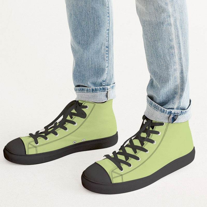 Light Medium Lime Men's High-Top Canvas Sneakers (L-ME-LI) - Man CloseUp