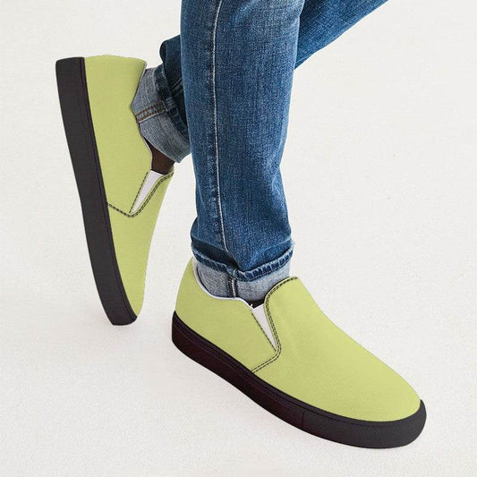 Light Medium Lime Men's Slip-On Canvas Sneakers (LY1-ME-LI) - Man CloseUp