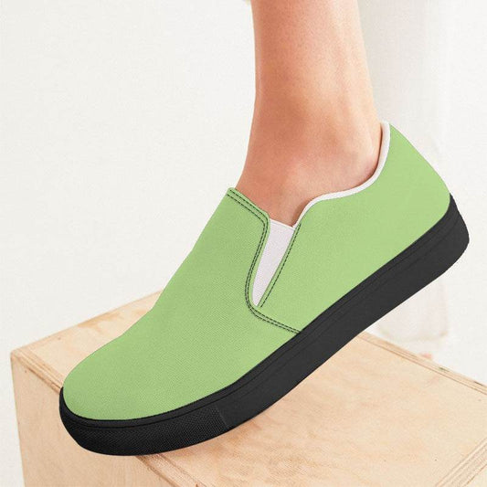 Light Medium Lime Women's Slip-On Canvas Sneakers (GL3-ME-LI) - Woman CloseUp