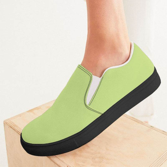 Light Medium Lime Women's Slip-On Canvas Sneakers (L-ME-LI) - Woman CloseUp