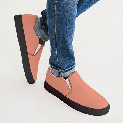 Light Medium Orange Men's Slip-On Canvas Sneakers (OR3-ME-LI) - Man CloseUp