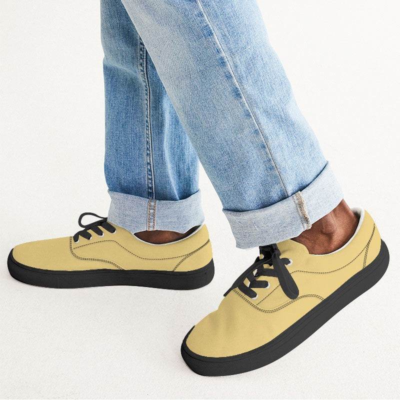 Light Medium Yellow Men's Canvas Sneakers (Y-ME-LI) - Man CloseUp