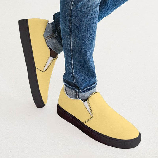 Light Medium Yellow Men's Slip-On Canvas Sneakers (LY3-ME-LI) - Man CloseUp