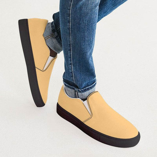 Light Medium Yellow Men's Slip-On Canvas Sneakers (Y-ME-LI) - Man CloseUp