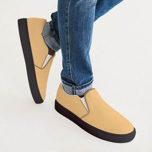 Light Medium Yellow Men's Slip-On Canvas Sneakers (YO1-ME-LI) - Man CloseUp