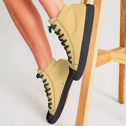 Light Medium Yellow Women's High-Top Canvas Sneakers (YO1-ME-LI) - Woman CloseUp