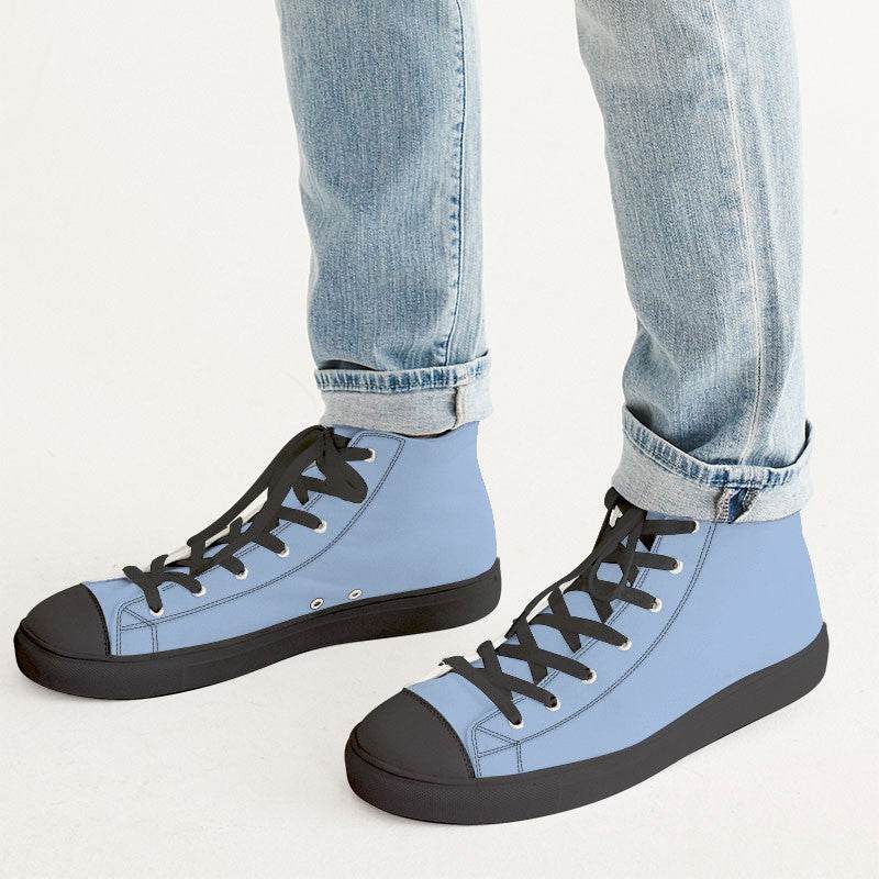 Light Muted Blue Men's High-Top Canvas Sneakers (IB2-MU-LI) - Man CloseUp
