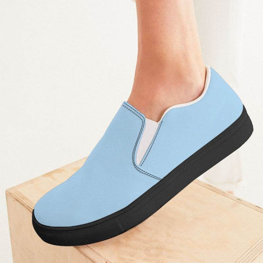 Light Muted Blue Women's Slip-On Canvas Sneakers (B-MU-LI) - Woman CloseUp