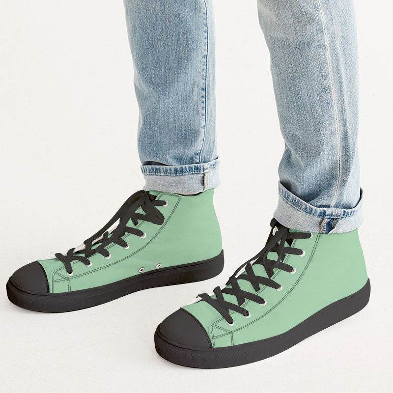 Light Muted Green Men's High-Top Canvas Sneakers (G-MU-LI) - Man CloseUp