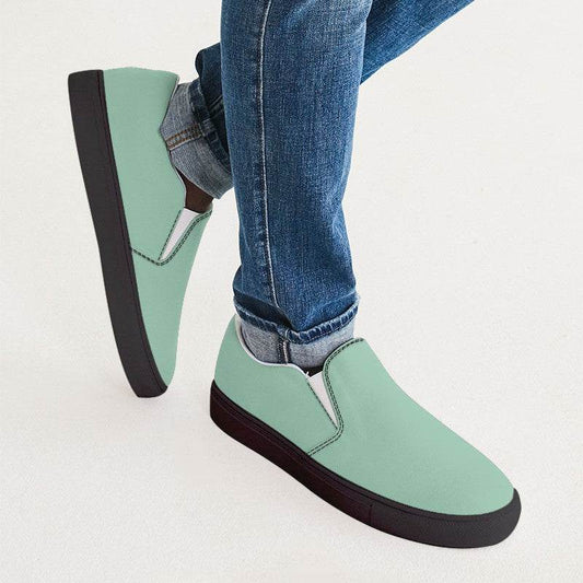 Light Muted Green Men's Slip-On Canvas Sneakers (BGG2-MU-LI) - Man CloseUp