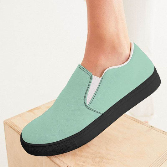 Light Muted Green Women's Slip-On Canvas Sneakers (BGG2-MU-LI) - Woman CloseUp