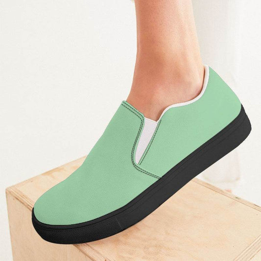 Light Muted Green Women's Slip-On Canvas Sneakers (G-MU-LI) - Woman CloseUp