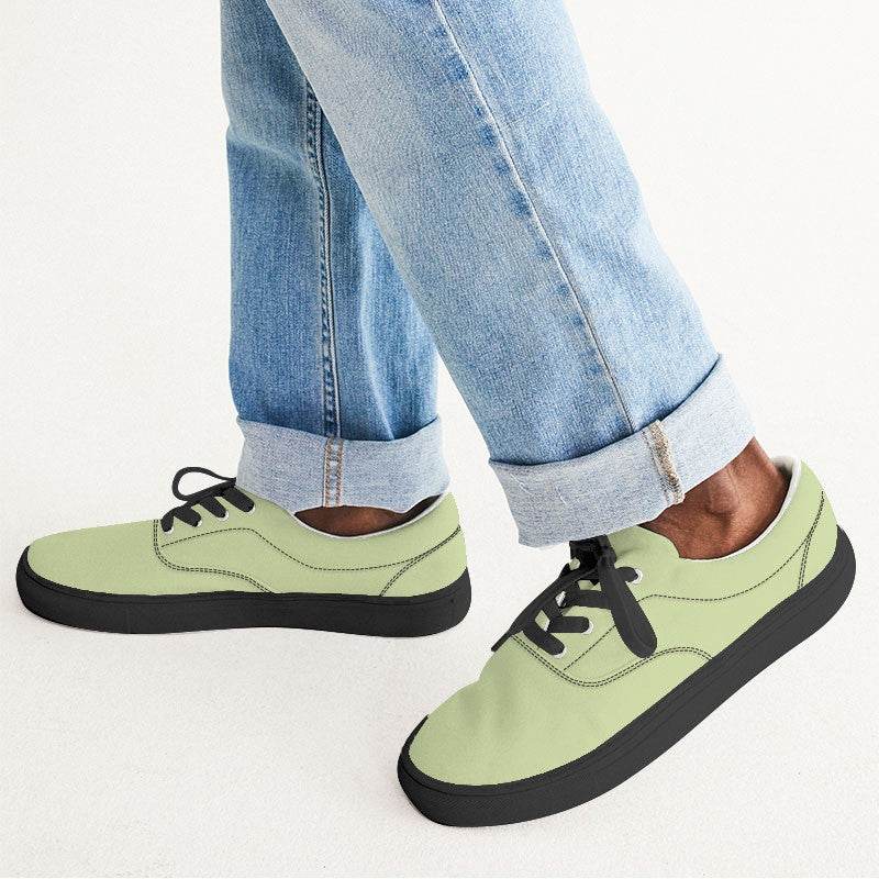 Light Muted Lime Men's Canvas Sneakers (L-MU-LI) - Man CloseUp