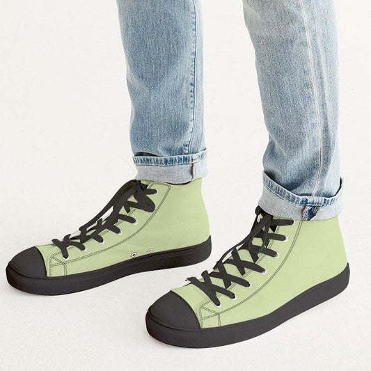 Light Muted Lime Men's High-Top Canvas Sneakers (L-MU-LI) - Man CloseUp