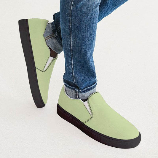 Light Muted Lime Men's Slip-On Canvas Sneakers (L-MU-LI) - Man CloseUp