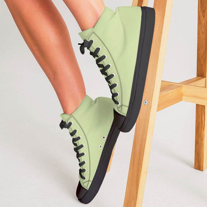 Light Muted Lime Women's High-Top Canvas Sneakers (L-MU-LI) - Woman CloseUp