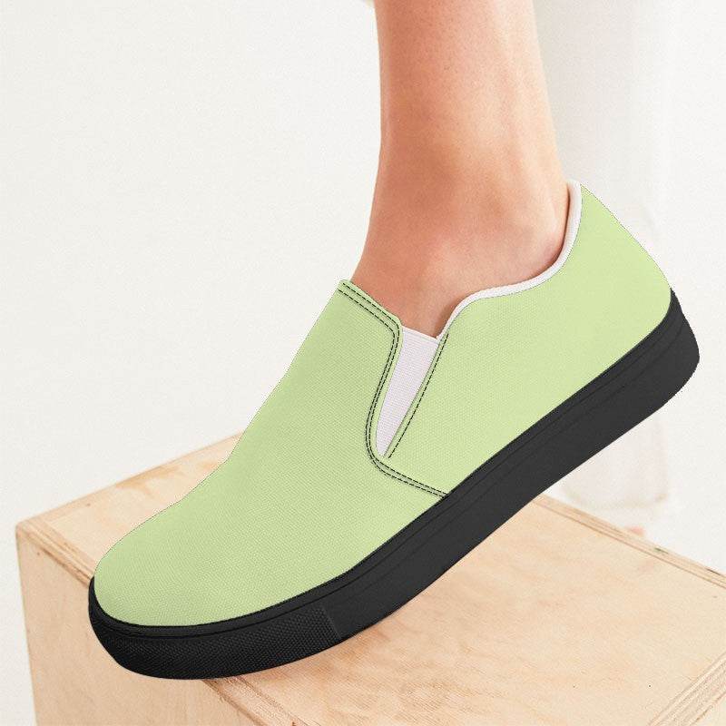 Light Muted Lime Women's Slip-On Canvas Sneakers (L-MU-LI) - Woman CloseUp