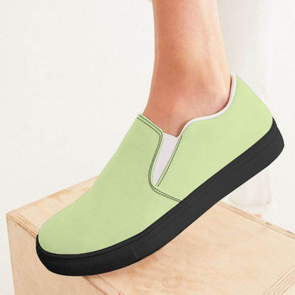 Light Muted Lime Women's Slip-On Canvas Sneakers (L-MU-LI) - Woman CloseUp