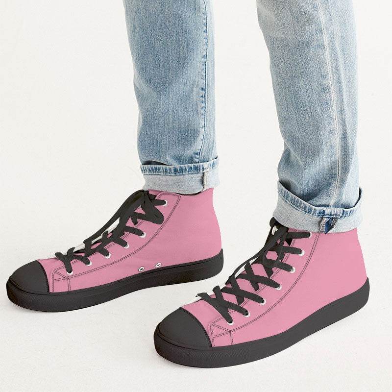 Light Muted Pink Men's High-Top Canvas Sneakers (PI-MU-LI) - Man CloseUp