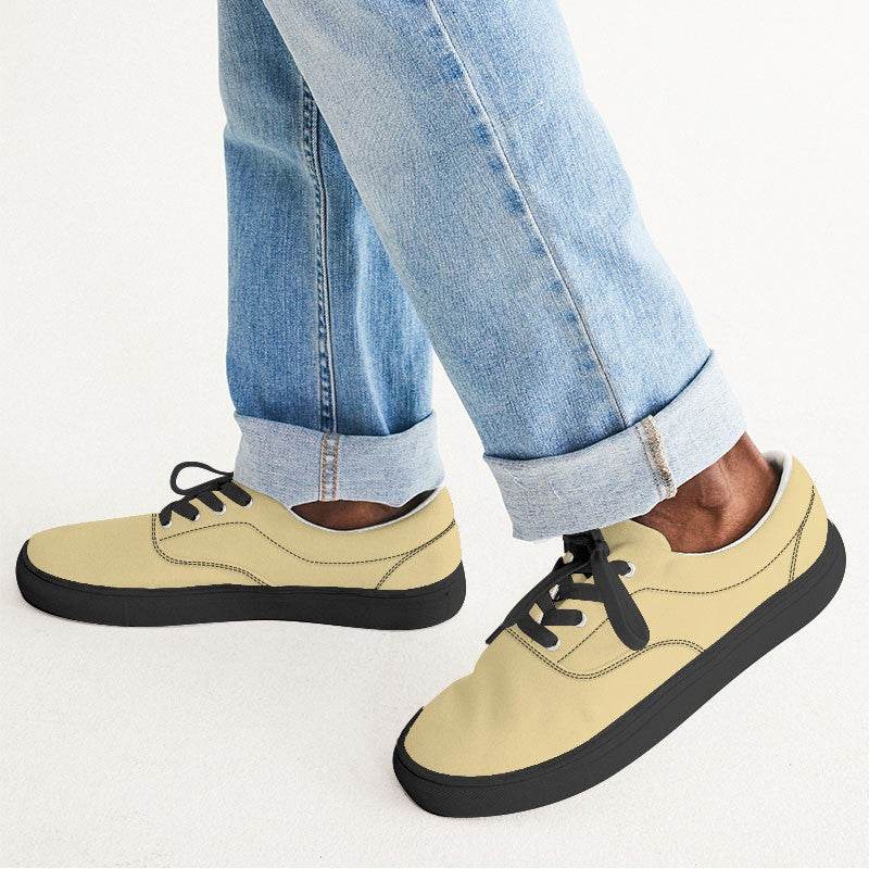 Light Muted Yellow Men's Canvas Sneakers (Y-MU-LI) - Man CloseUp