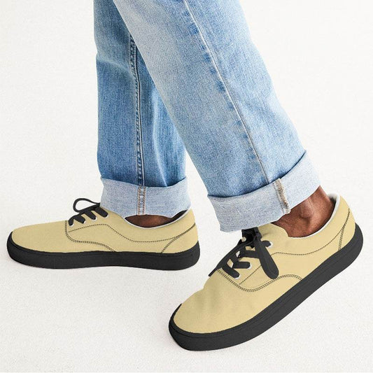 Light Muted Yellow Men's Canvas Sneakers (Y-MU-LI) - Man CloseUp
