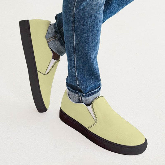Light Muted Yellow Men's Slip-On Canvas Sneakers (LY2-MU-LI) - Man CloseUp