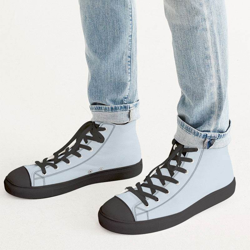 Light Neutral Blue Men's High-Top Canvas Sneakers (B-NE-LI) - Man CloseUp