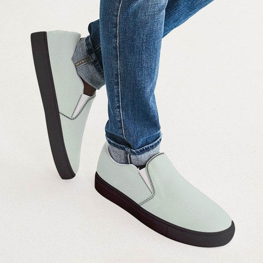 Light Neutral Green Men's Slip-On Canvas Sneakers (G-NE-LI) - Man CloseUp