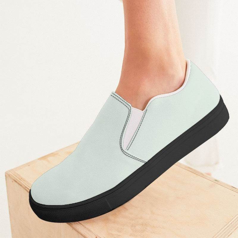 Light Neutral Green Women's Slip-On Canvas Sneakers (G-NE-LI) - Woman CloseUp