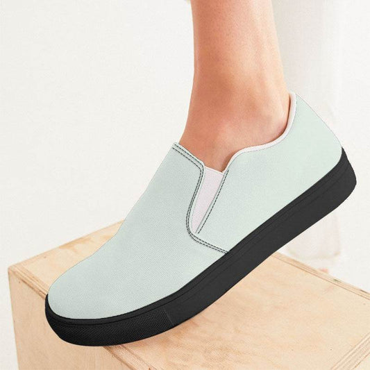 Light Neutral Green Women's Slip-On Canvas Sneakers (G-NE-LI) - Woman CloseUp