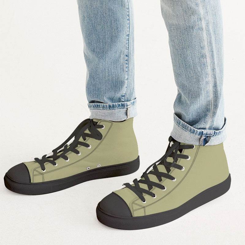 Light Olive Men's High-Top Canvas Sneakers (LY2-FM-ML) - Man CloseUp