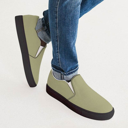 Light Olive Men's Slip-On Canvas Sneakers (LY2-FM-ML) - Man CloseUp