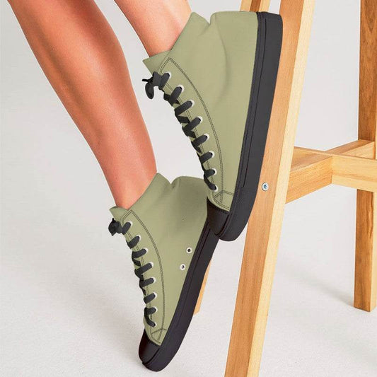 Light Olive Women's High-Top Canvas Sneakers (LY2-FM-ML) - Woman CloseUp