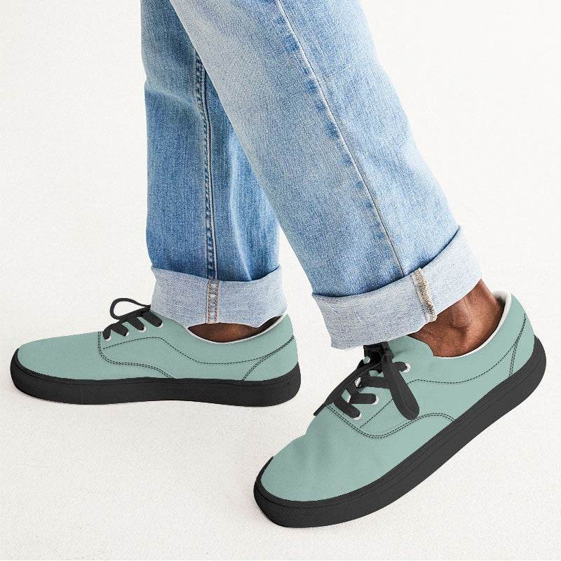 Lightened Fully-Muted Blue-Green Men's Canvas Sneakers (BG-FM-LG) - Man CloseUp