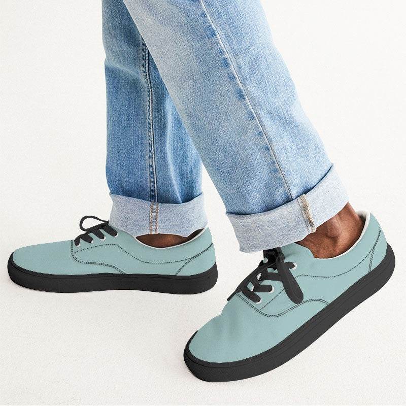Lightened Fully-Muted Blue-Green Men's Canvas Sneakers (CBG2-FM-LG) - Man CloseUp