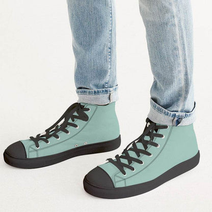 Lightened Fully-Muted Blue-Green Men's High-Top Canvas Sneakers (BG-FM-LG) - Man CloseUp