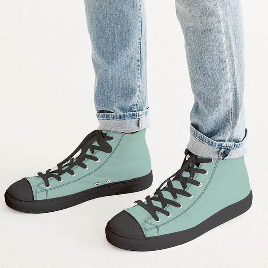 Lightened Fully-Muted Blue-Green Men's High-Top Canvas Sneakers (BG-FM-LG) - Man CloseUp