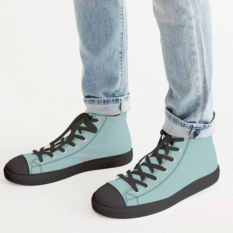 Lightened Fully-Muted Blue-Green Men's High-Top Canvas Sneakers (CBG2-FM-LG) - Man CloseUp