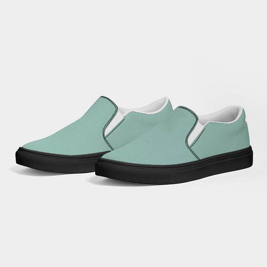 Lightened Fully-Muted Blue-Green Men's Slip-On Canvas Sneakers (BG-FM-LG) - Side 3