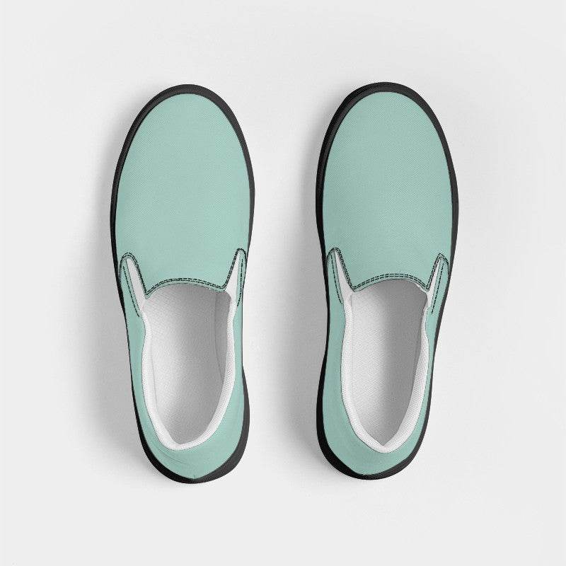 Lightened Fully-Muted Blue-Green Men's Slip-On Canvas Sneakers (BG-FM-LG) - Top