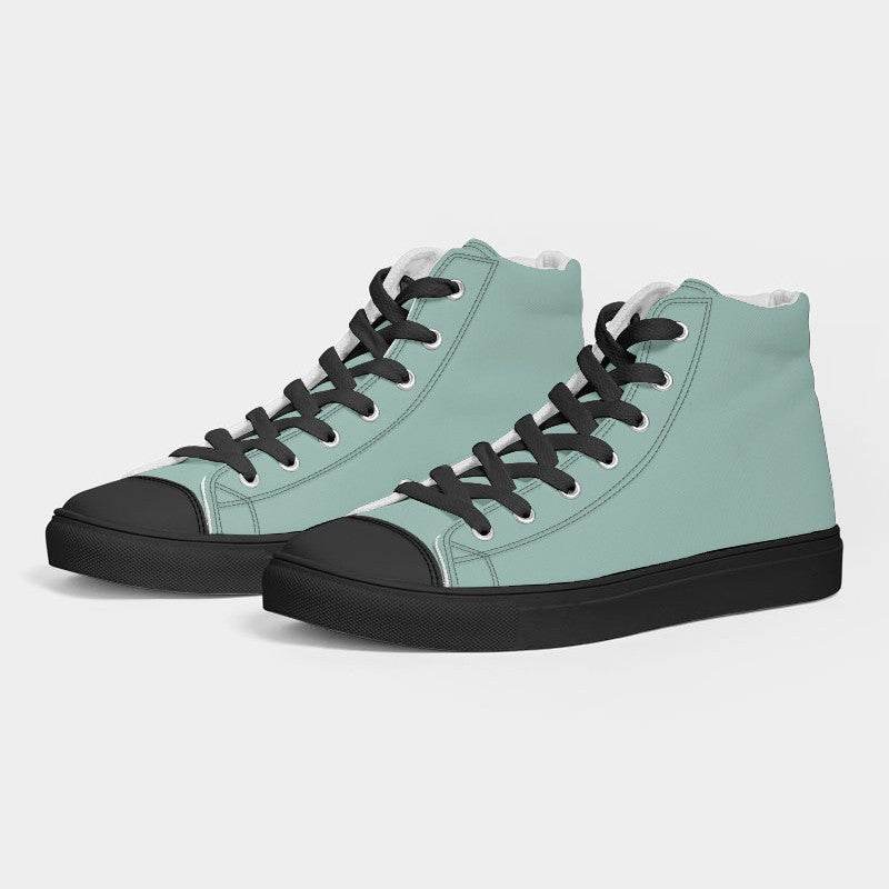 Lightened Fully-Muted Blue-Green Women's High-Top Canvas Sneakers (BG-FM-LG) - Side 3