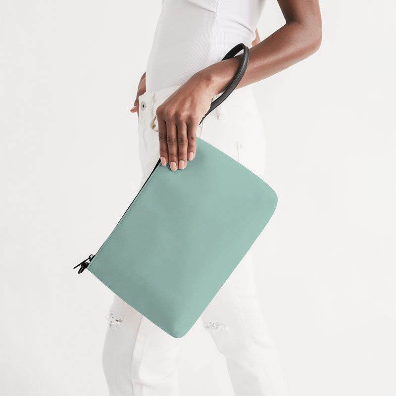 Lightened Fully-Muted Blue-Green Zip Pouch (BG-FM-LG) - Side Holding
