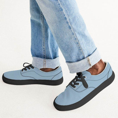 Lightened Fully-Muted Blue Men's Canvas Sneakers (B-FM-LG) - Man CloseUp