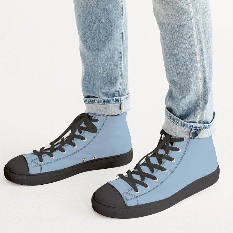 Lightened Fully-Muted Blue Men's High-Top Canvas Sneakers (B-FM-LG) - Man CloseUp