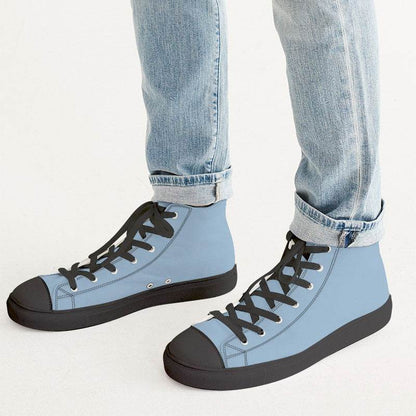 Lightened Fully-Muted Blue Men's High-Top Canvas Sneakers (B-FM-LG) - Man CloseUp